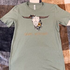 Flowers and Cow Skull Graphic T-Shirt